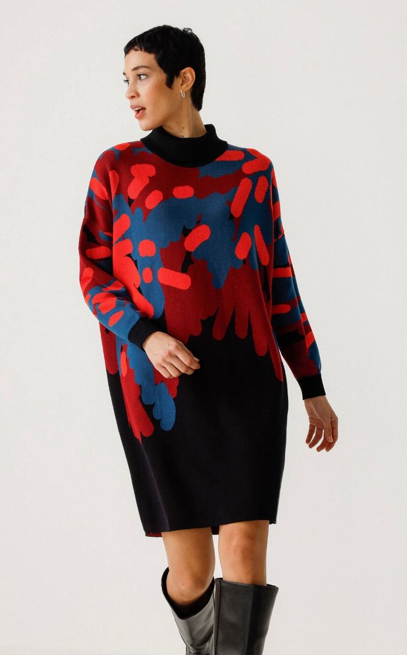 SKFK Womens 4 Black Multi Vibrant Knit Midi Sweater Dress Designer Cozy